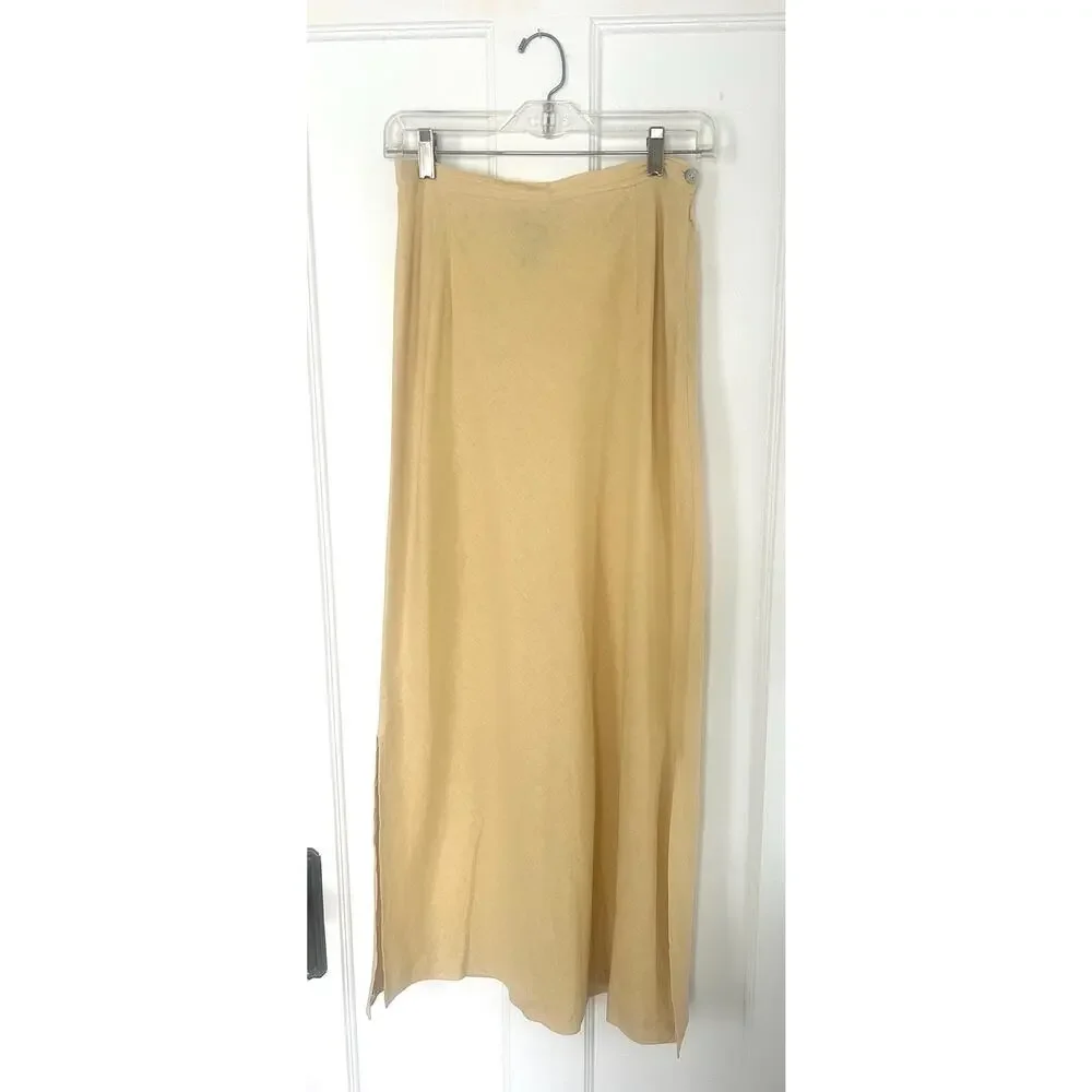 Vintage Buttercream 100% Linen Column Skirt Size Small | Minimalist Chic Style